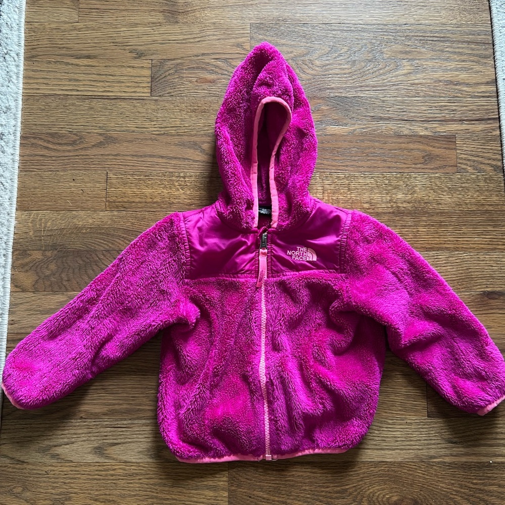 EUC The North Face Pink 18-24 Months hooded fleece jacket